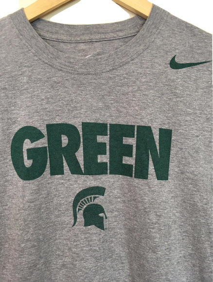 Michigan State Green & White Spartans TShirt Gray Front Back Graphics SMALL Nike - Picture 3 of 5